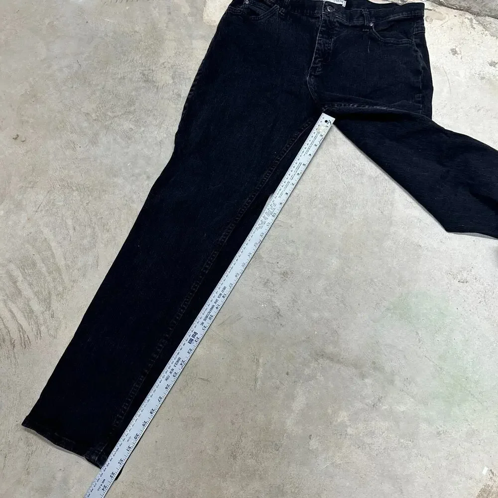 Riders Mens Black Denim Jeans‎ 34W x 34L Straight Leg Relaxed Fit Dark Wash